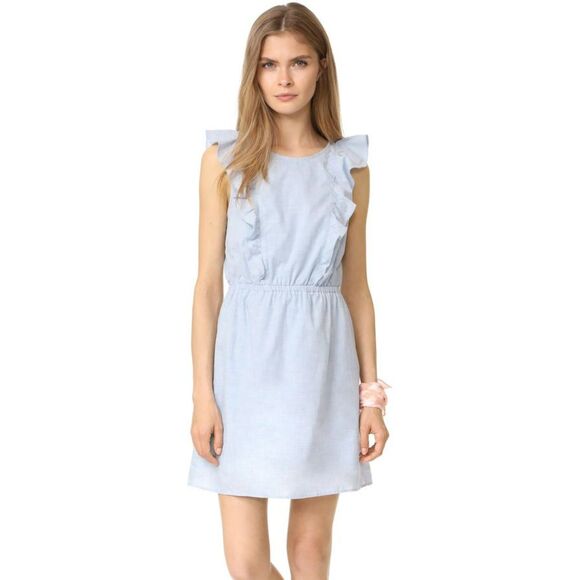 Madewell Dresses & Skirts - MADEWELL BELLFLOWER CHAMBRAY BLUE RUFFLE DRESS SIZE 00 NWOT